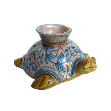 Italian ceramic candle holder Turtle handmade by Ghenos in Sicily