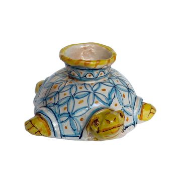 Italian ceramic candle holder Turtle handmade by Ghenos in Sicily