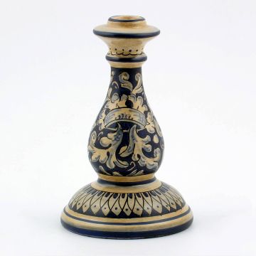 Italian blue and cream candle holder handmade by Ceramiche Magnanelli in Gubbio, Italy
