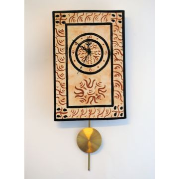 Italian wall clock with pendulum handmade in Mantua using the traditional sgraffito method