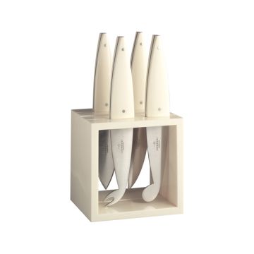 Set of 4 cheese knives with ivory resin handles handcrafted by Coltellerie Consigli in Scarperia, Italy