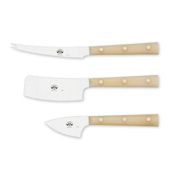 Cerimonia set of 3 cheese knives with white lucite handles handcrafted by Coltellerie Berti in Scarperia, Italy