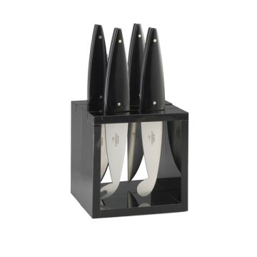 Set of 4 cheese knives with black resin handles handcrafted by Coltellerie Consigli in Scarperia, Italy