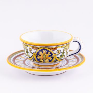 Deruta tea cup and saucer from the Cinquecento collection, handmade by Antica Deruta - Italy