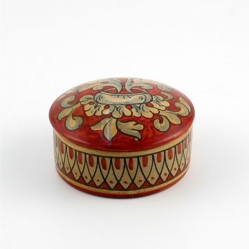 Italian red and cream keepsake box handmade by Ceramiche Magnanelli in Gubbio, Italy