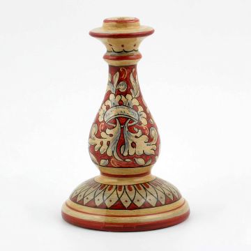 Italian red and cream candle holder handmade by Ceramiche Magnanelli in Gubbio, Italy