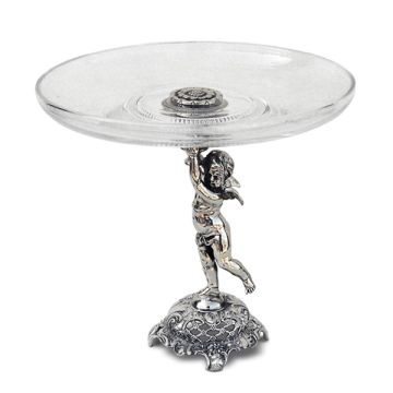 Handcrafted Italian pewter bonbon dish stand Putto by Cosi Tabellini in Brescia