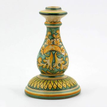 Italian green and cream candle holder handmade by Ceramiche Magnanelli in Gubbio, Italy