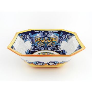 Italian octagonal serving bowl Delfini from the Ottagonali Collection handmade by Francesca Niccacci in Deruta