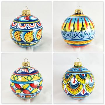 Set of four Italian Christmas ball ornaments handmade by D&G Design in Deruta