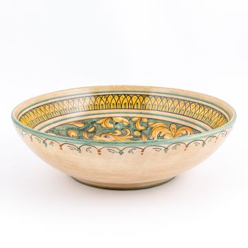 Italian green and cream centerpiece bowl handmade by Ceramiche Magnanelli in Gubbio, Italy