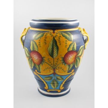 Tuscan umbrella stand from the Frutti Blu collection featuring fruit and leaves on a blue background, handmade by Ima in Montelupo Fiorentino - Italy