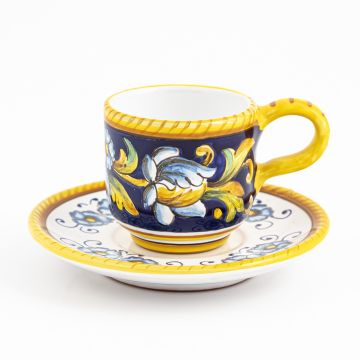 Fiori Italian espresso cup and saucer handmade by Fima in Deruta
