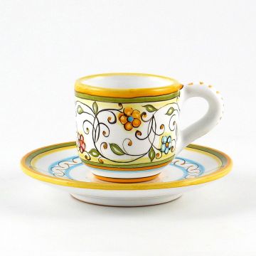 Floreale Italian espresso cup and saucer handmade by Fima in Deruta