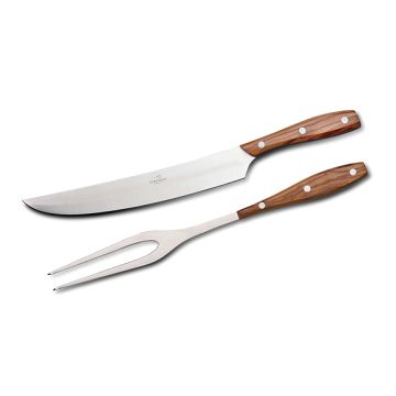 Chianino carving set with olive wood handle handcrafted by Coltellerie Consigli in Scarperia, Italy
