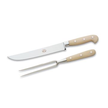 Forgiato White carving set handcrafted by Coltellerie Berti in Scarperia, Italy