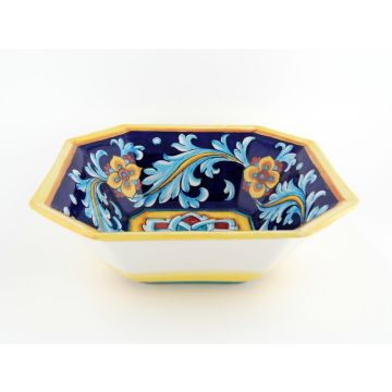 Italian octagonal serving bowl Geo Blu from the Ottagonali Collection handmade by Francesca Niccacci in Deruta