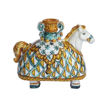 Italian ceramic candle holder Horse handmade by Ghenos in Sicily