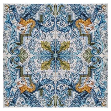 Italian tile panel Gryphon hand-painted by Ghenos in Messina, Sicily