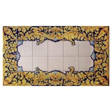 Italian tile panel or side tabletop Baroque hand-painted by Ghenos in Messina, Sicily