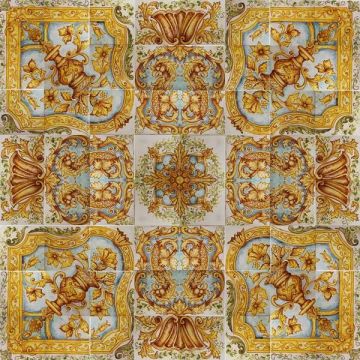 Italian tile panel or side tabletop Antica Sicilia hand-painted by Ghenos in Messina, Sicily