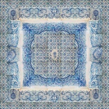 Italian tile panel or side tabletop Rosa Azul hand-painted by Ghenos in Messina, Sicily