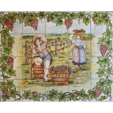 Italian modular tile panel The Harvest hand-painted by Ghenos in Messina, Sicily