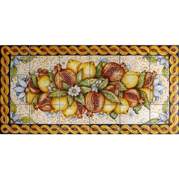 Italian backsplash panel Pomegranate hand-painted by Ghenos in Messina, Sicily