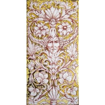 Italian tile plaque Grottesque hand-painted by Ghenos in Messina, Sicily