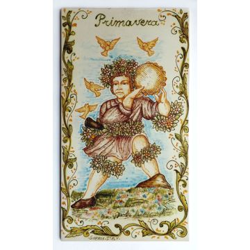 Italian wall tile plaque Four seasons Spring hand-painted by Ghenos in Messina, Sicily