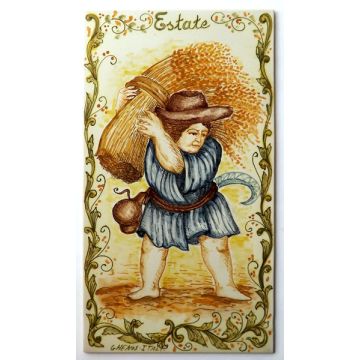 Italian wall tile plaque Four seasons Summer hand-painted by Ghenos in Messina, Sicily