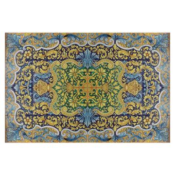 Italian tile panel or tabletop Arabesque hand-painted by Ghenos in Messina, Sicily