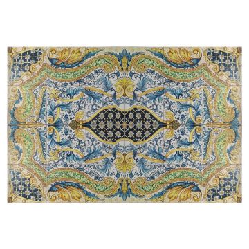 Italian tile panel or tabletop Flower hand-painted by Ghenos in Messina, Sicily