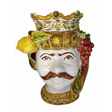 Sicilian ceramic Moorish head Man with lemons handmade by Ghenos