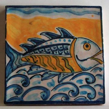 Sicilian tile GH13 hand-painted with traditional designs by Ghenos, Messina - Italy