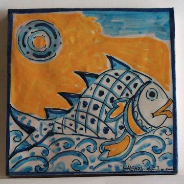 Sicilian tile GH14 hand-painted with traditional designs by Ghenos, Messina - Italy