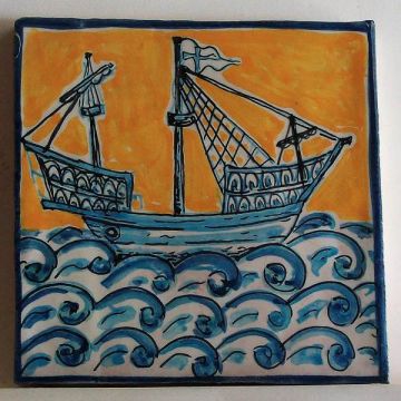 Sicilian tile GH16 hand-painted with traditional designs by Ghenos, Messina - Italy