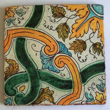 Sicilian modular tile GH23 hand-painted with traditional designs by Ghenos, Messina - Italy