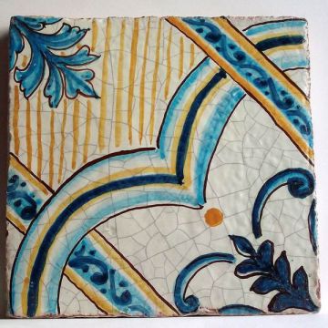 Sicilian modular tile GH24 hand-painted with traditional designs by Ghenos, Messina - Italy