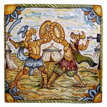 Sicilian tile GH31 hand-painted with traditional designs by Ghenos, Messina - Italy