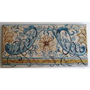 Sicilian border tile GH04 hand-painted with traditional designs by Ghenos, Messina - Italy