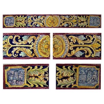 Sicilian stair riser GH01 hand-painted with traditional designs by Ghenos, Messina - Italy