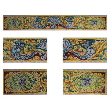 Sicilian stair riser GH13 hand-painted with traditional designs by Ghenos, Messina - Italy