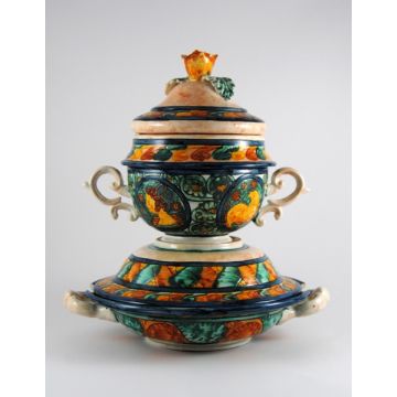 Italian childbirth set with rose 5 pcs handmade in Mantua using the traditional sgraffito method