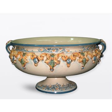 Italian centerpiece footed bowl handcrafted in Caltagirone, Sicily