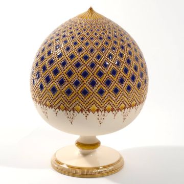 Italian Graffito Blue Pumo handmade by Francesco Fasano in Grottaglie, Italy