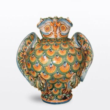 Sicilian figurine featuring an owl by Ceramiche Sofia handcrafted in Caltagirone - Italy