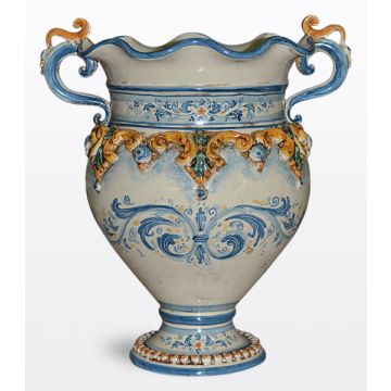 Italian vase with handles handcrafted in Caltagirone, Sicily