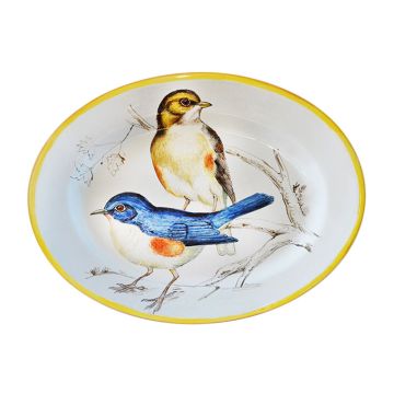 Italian oval platter Bird 4 from the Joy Collection handmade by Francesca Niccacci in Deruta