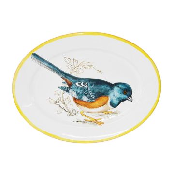 Italian oval platter Bird 6 from the Joy Collection handmade by Francesca Niccacci in Deruta